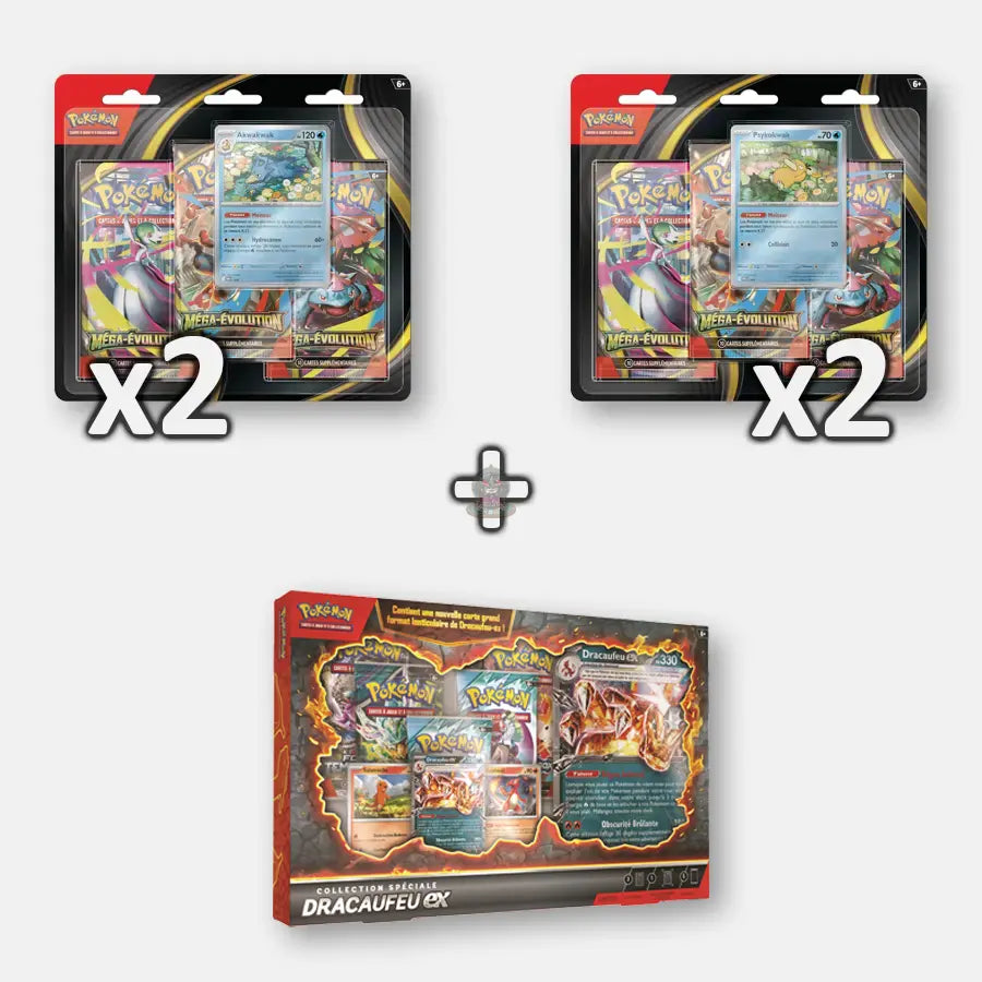 Pokemon Pack ME01 - 4 Tripack + Coffret Dracaufeu